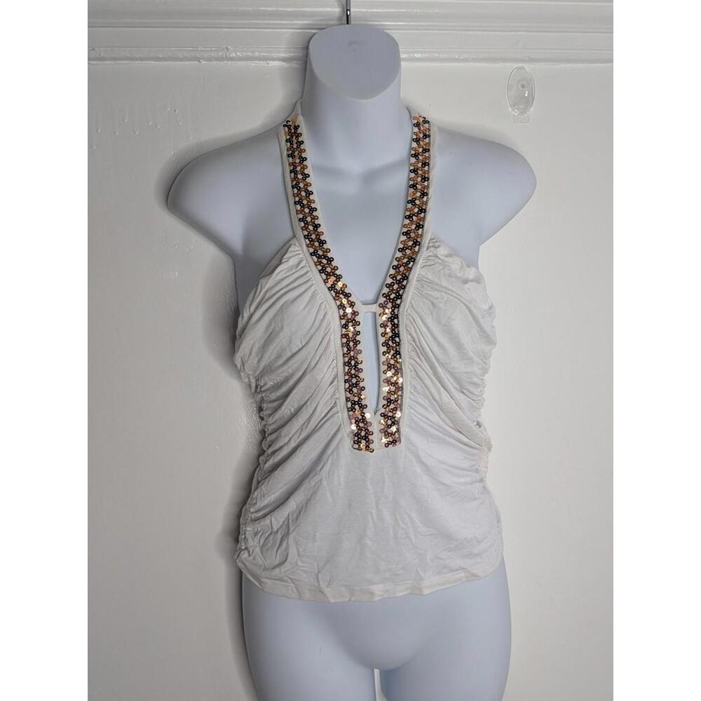 Rinascimento Tank Top Womens Small White Sequin Halter Camisole Party Made Italy